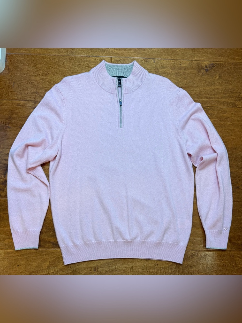 Callaway Premium 100% Cashmere Pink Quarter Zip Sweater L